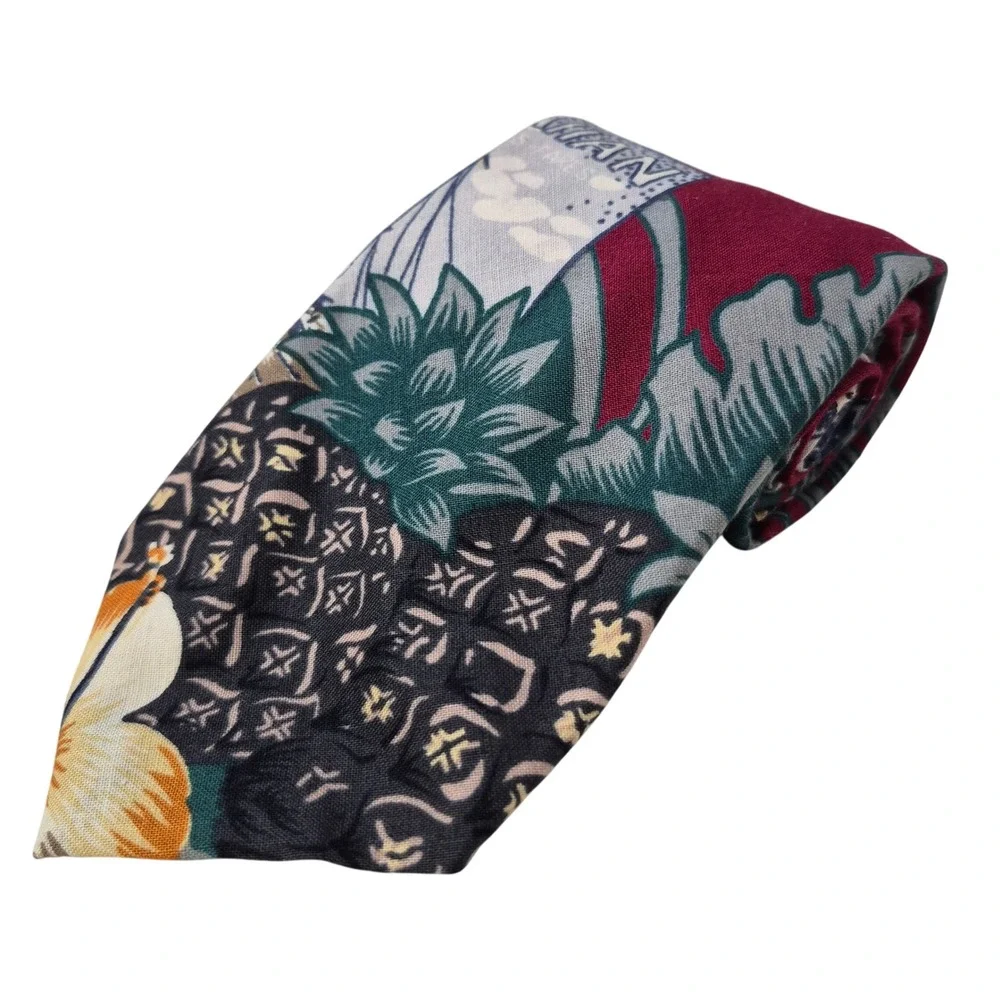 Hilo Hattie Tie‎ Mens Burgundy Hawaiian Tropical Pineapple Floral Necktie Cotton
